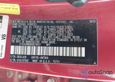 2013 Toyota Venza Xle from USA, damaged, VIN 4T3ZA3BB6DU070057